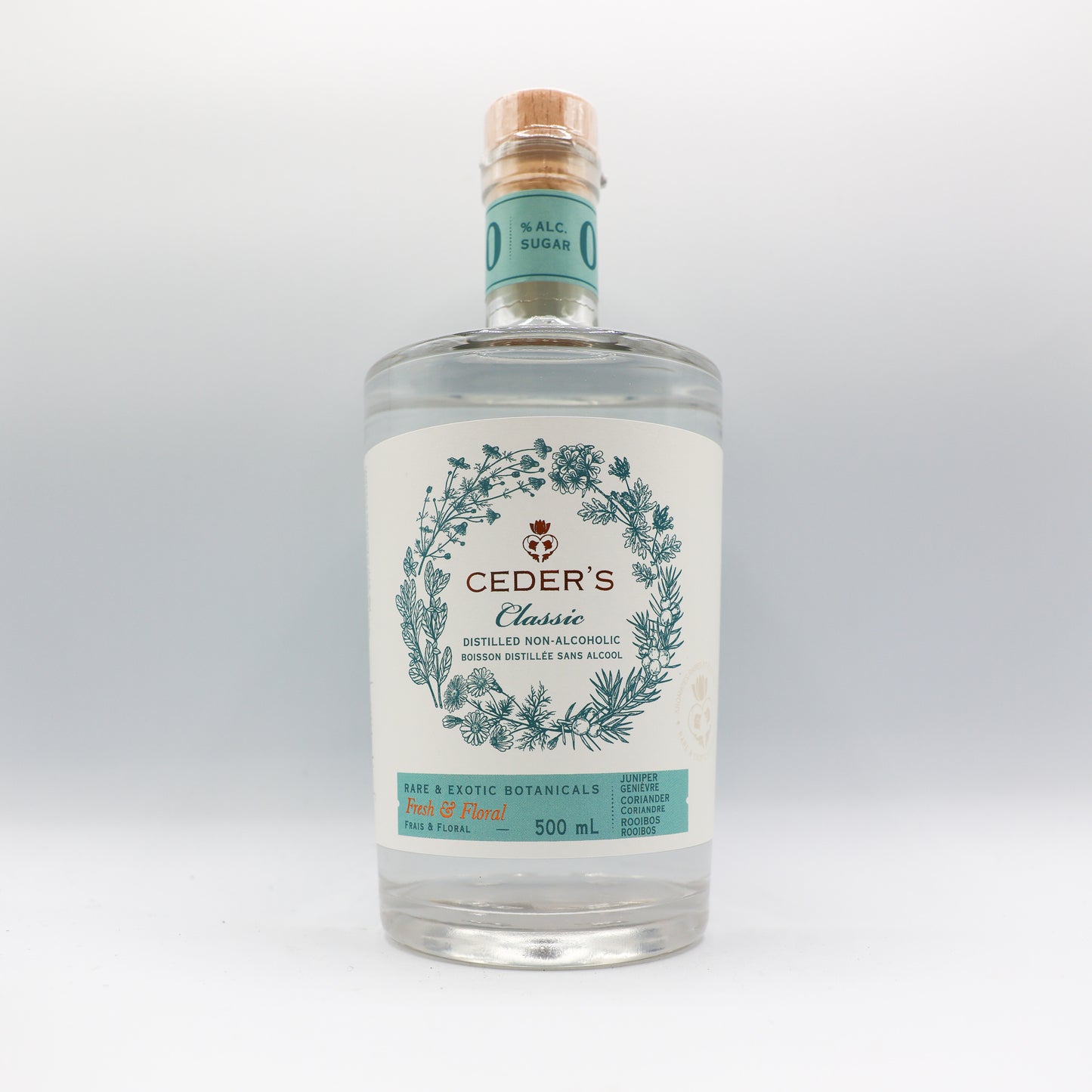 Boisson distillée sans alcool genièvre, coriande, rooibos